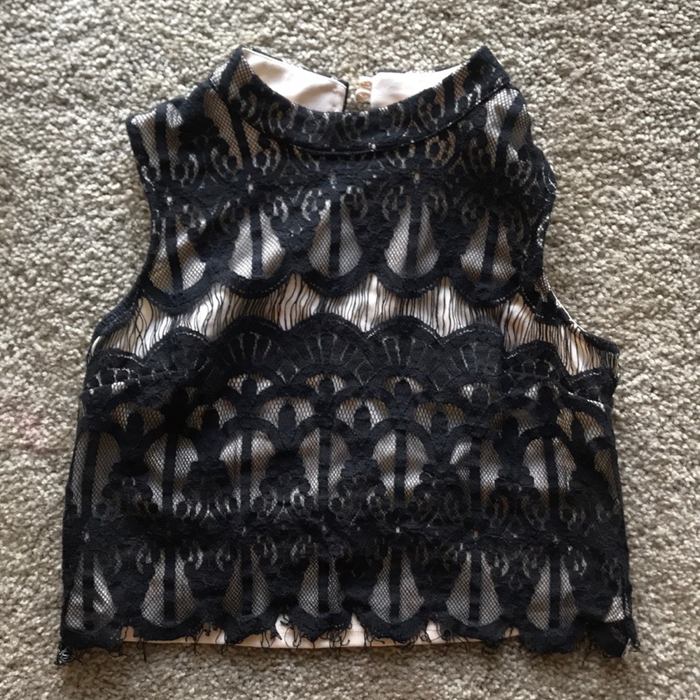 Black lace overlay crop top